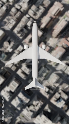 Above an Airplane Flying Over High-Rise Buildings in a Modern City Skyline