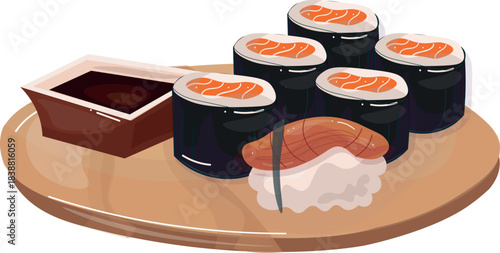 Japanese Cuisine: Sushi Rolls Vector 