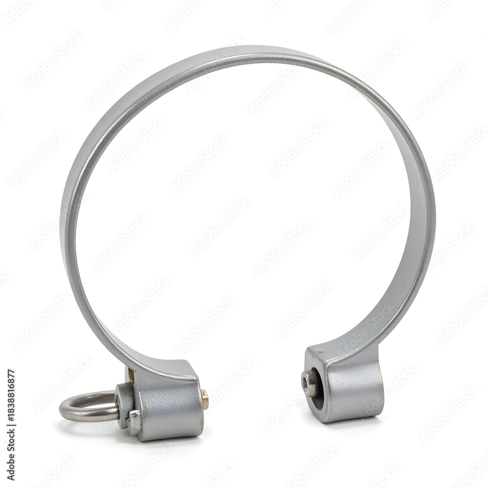 Fototapeta premium Metal hose clamp in open position on white background, industrial tool
