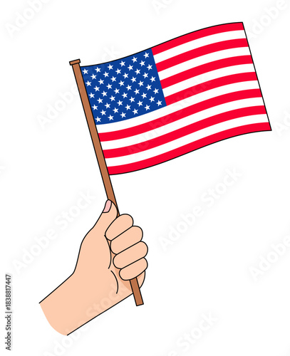 アメリカの国旗を手に持って応援しているイラスト
