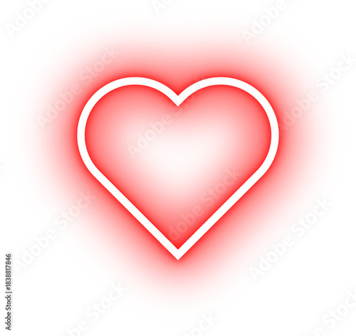 Red Glowing neon love heart design isolated on transparent background for romantic valentine artwork