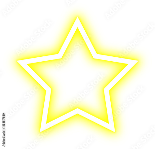 Bright glowing neon star symbol isolated on transparent background in yellow gold style