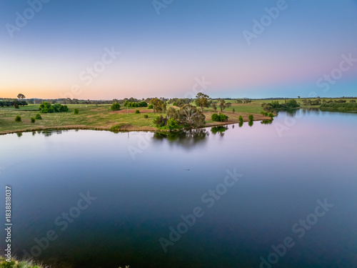 Clear Sky Soft Pink Sunset Over Carcoar Dam
