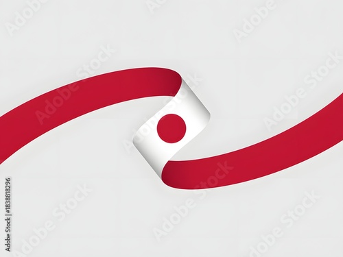 Waving japanese flag ribbon banner element on light background