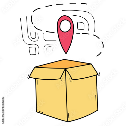 parcel, order in a box, courier delivery, shopping, Vector isolated element, hand-drawn, outline with color fill
