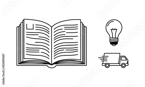Book with lightbulb and delivery truck for education and learning