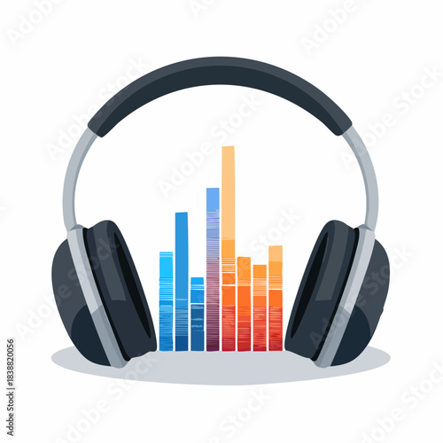 Headphones with Colorful Equalizer Bars Audio Equipment Illustration.