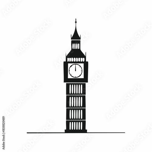Iconic Black Silhouette of Big Ben Clock Tower.