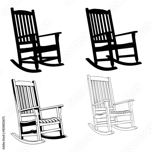 Rocking Chair with Curved Slats silhouette pack
