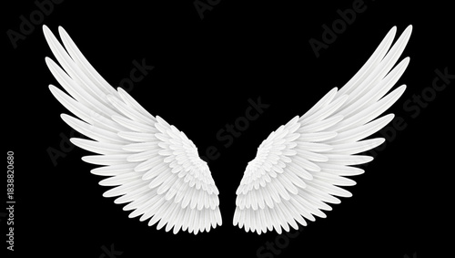 Realistic white angel wings with feathers. 3d vector masquerade, festival or carnival costume. Realistic bird or angel wings. Isolated Freedom, spiritual fantasy, spiritual or mythological plumage