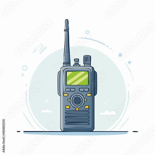 Illustrated Gray and Yellow TwoWay Radio with Antenna.