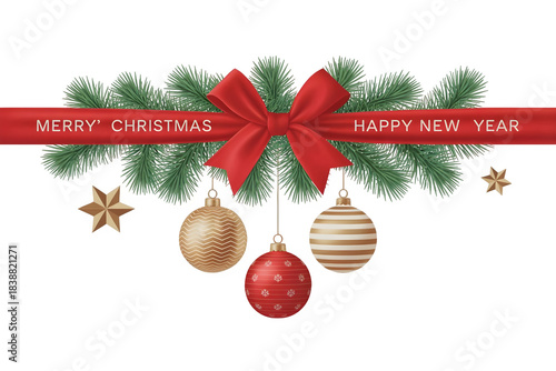 christmas ornaments balls and fir branches,Professional Christmas ornament PNG assets with gold luxury detailing, isolated and transparent for commercial design, advertising and festive branding use.