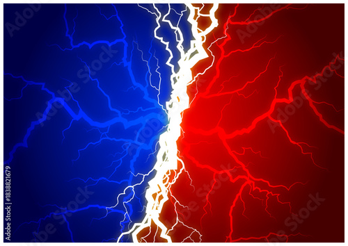 対立する赤と青の雷背景｜Red vs Blue Lightning Abstract Background