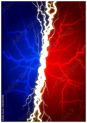 対立する赤と青の雷背景｜Red vs Blue Lightning Abstract Background