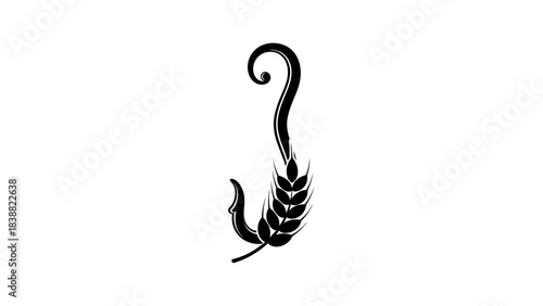 Black silhouette of a wheat stalk against a white background.