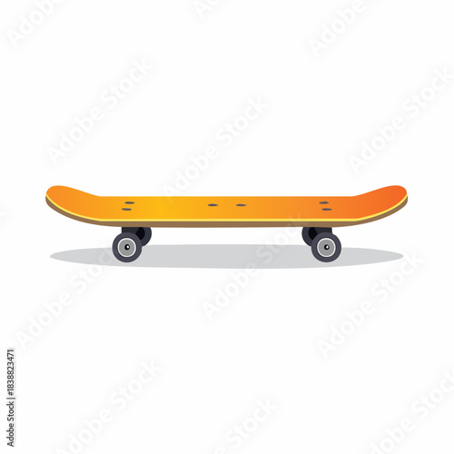 Isolated White Skateboard with Black Wheels and Yellow Trim.