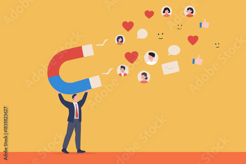 attraction marketing, strategy to result in making more sales, increasing interaction in digital marketing strategies, business people carry large magnets to generate high content engagement