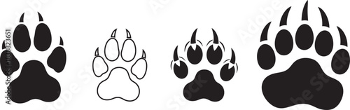 Black and white illustration of four distinct animal paw prints on a white background