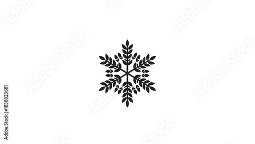 A single black snowflake on a white background.