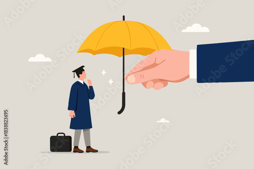 education insurance with Successful students receive educational degrees from the hands of insurance businessmen who support them, guarantee for reduced education costs in the future