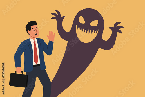 business fraud, deceive or hide the truth, business trap with the lure of success, fraud investment offers, businessmen who offer fake business or investments with the monster shadow