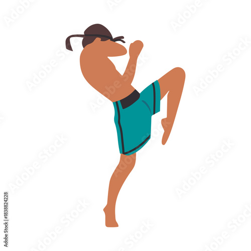 Muay Thai Fighter High Kick Traditional Thai Boxing Illustration