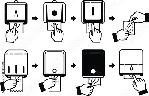 Step by step instructions for using a paper towel dispenser in public restrooms for hygiene and preventing germs and viruses