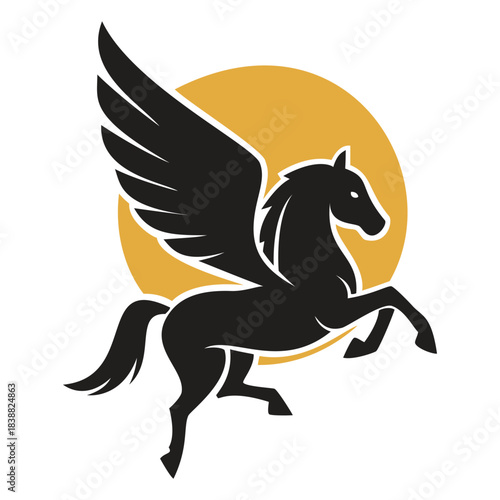 Majestic pegasus flying horse vector logo design icon representing freedom, mythology, magic, power, speed, and excellence
