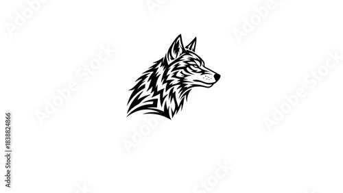 Black and white illustration of a wolf's head in profile against a plain white background.