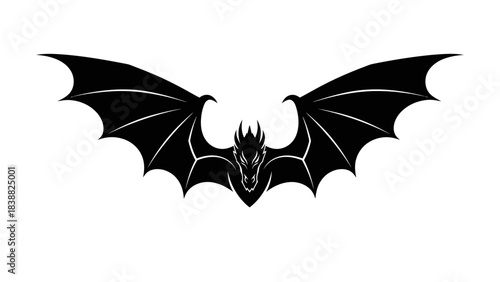 Black bat silhouette with outstretched wings on a white background