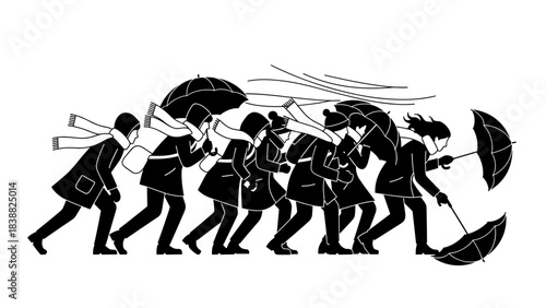 Winter and Rainy Weather People Vector Silhouettes for Climate Resilient Architecture