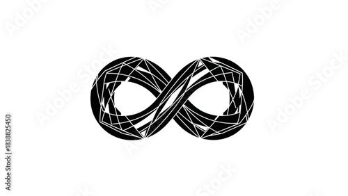 A black infinity symbol made of tangled lines on a white background.