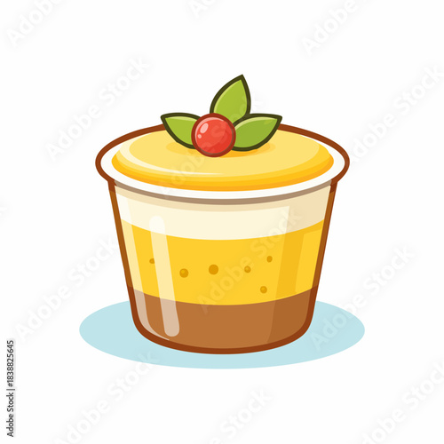 Layered Dessert Cup with Berry and Leaves Topping.