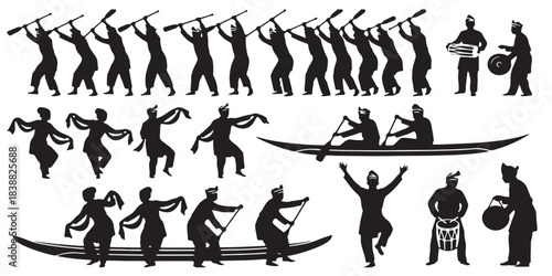 Collection of Silhouettes Depicting Traditional Cultural Activities and Performances.