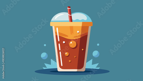 A cartoon drawing of a cup of soda with a straw in it. The cup is filled with bubbles and the straw is sticking out of the top