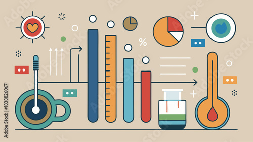 A colorful drawing of a coffee cup, a thermometer, and a ruler. The drawing is of a scientific experiment, with the coffee cup and thermometer representing the temperature of the experiment
