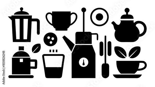 A collection of kitchen appliances and utensils. Concept of organization and efficiency in the kitchen