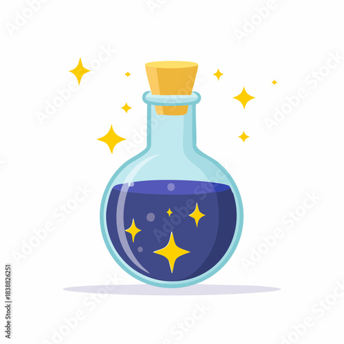 Magical Potion Bottle with Sparkling Stars and Cork.