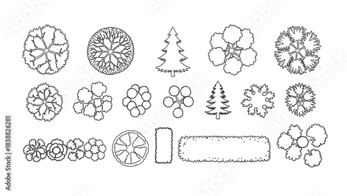 Indoor Plant Top View Vector Icons, Potted Houseplants for Architectural Floor Plans, Biophilic Interior Design Symbols.