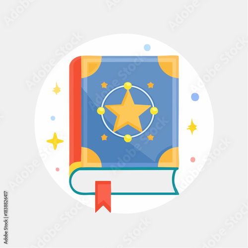 Magical Spellbook with Star and Decorative Elements.