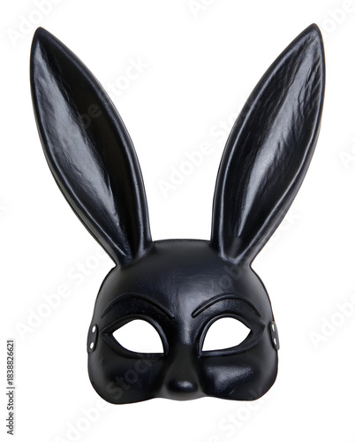 Black bunny mask with long ears isolated on a transparent background
