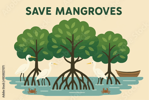 Mangrove Forest Conservation Flat Vector Illustration