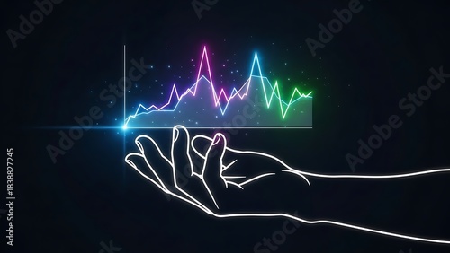 Wallpaper Mural Abstract neon graph held in outline hands against dark background. Torontodigital.ca