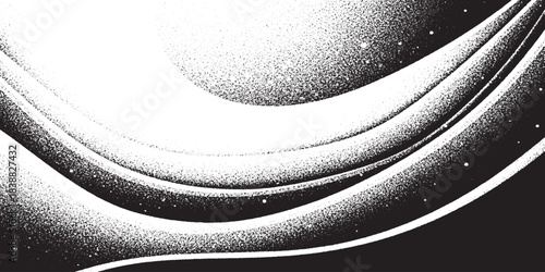Abstract Black and White Swirling Lines with Textured Gradient Effect.