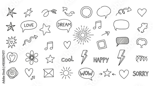 Collection of Hand-Drawn Doodle Icons and Symbols for Design Projects