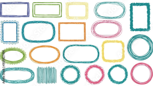 Collection of Hand Drawn Doodle Frames and Borders, Isolated on White Background