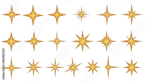 Collection of Golden Twinkling Star Icons for Festive and Decorative Use