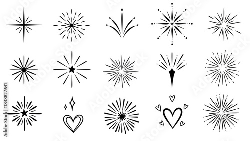 Collection of Hand-Drawn Sparkling and Starburst Vector Elements for Design