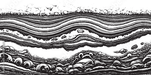 Abstract Wavy Lines and Textured Patterns in Black and White.