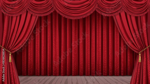 Realistic of premium red velvet curtains dramatically opened left_right on transparent background